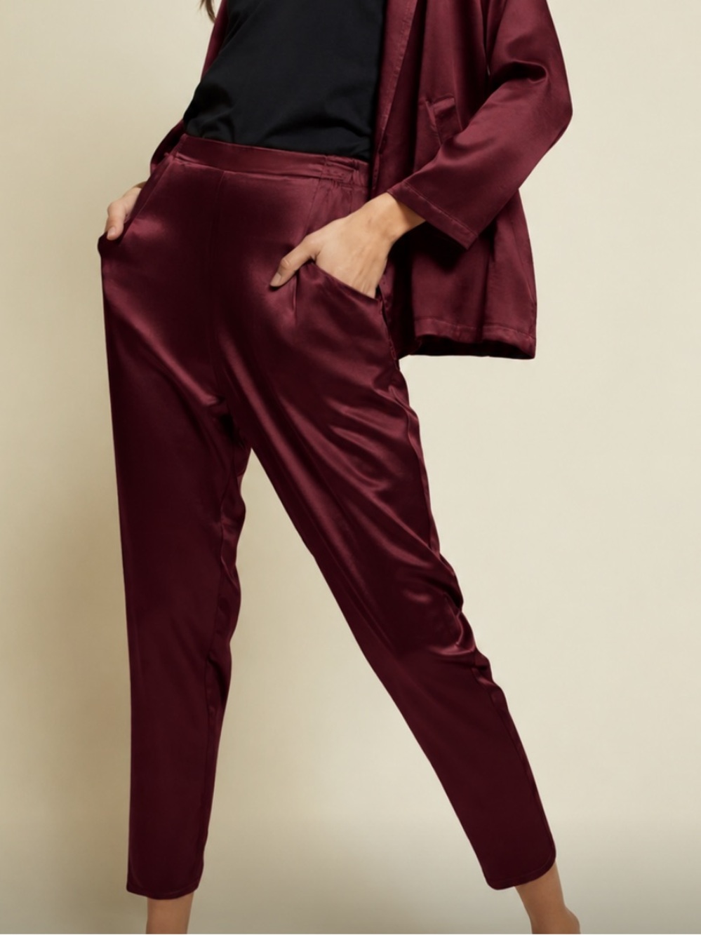NEW Nation LTD Burgundy Satin Lounge Pants Women’s Small